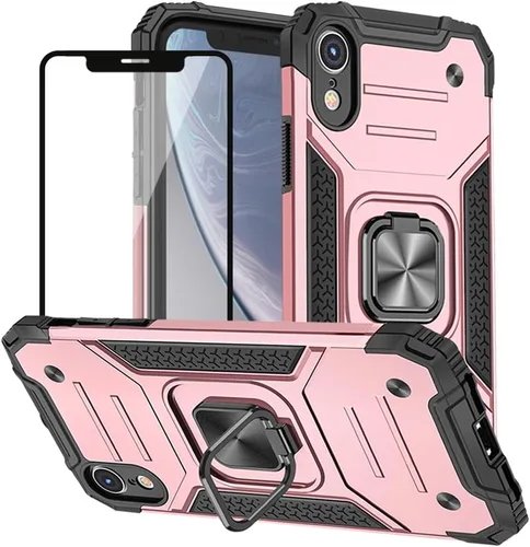 Vista 8 de HNHYGETE Funda para iPhone XR con protector de pantalla: (resistente) grado militar giratorio de 360° con función atril a prueba de golpes