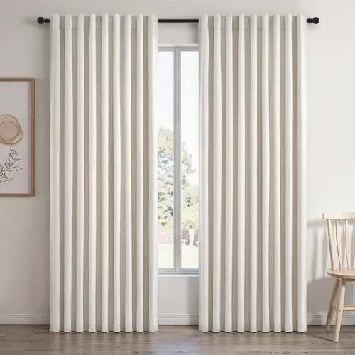 Vista 29 de Topfinel cortinas opacas de lino beige y blanco de 63 pulgadas de largo, 2 paneles para ventana pequeña, estilo natural de abedul bohemio y rústico