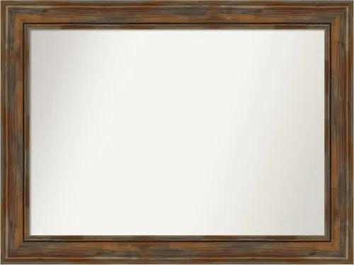 Vista 125 de Amanti Art Espejo de baño marrón para sobre fregadero, 26 x 26 pulgadas, espejo de tocador cuadrado marrón rústico Alexandria, marco de madera