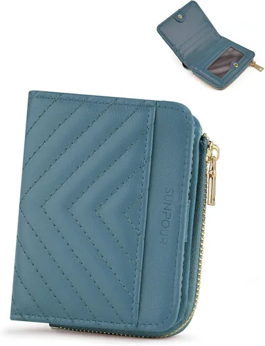 Vista 10 de Billeteras pequeñas y plegables para mujer, mini-cartera RFID para mujer, tarjetero delgado con bolsillo con cremallera para monedas y 2 ventanas