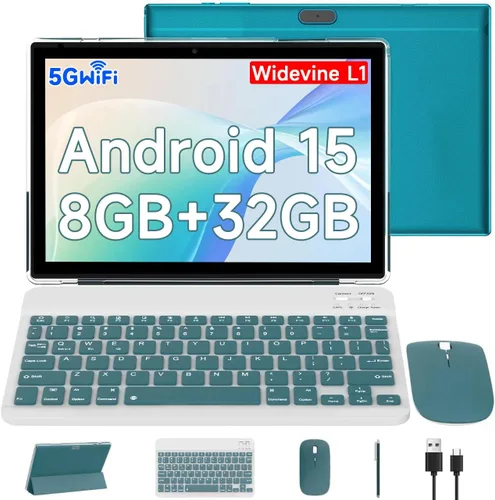 Vista 9 de Tablet Android 15 de 10 pulgadas, tabletas 2 en 1 con teclado/ratón/estuche/lápiz capacitivo, 8 GB de RAM+32 GB ROM/1 TB Expandir Tableta