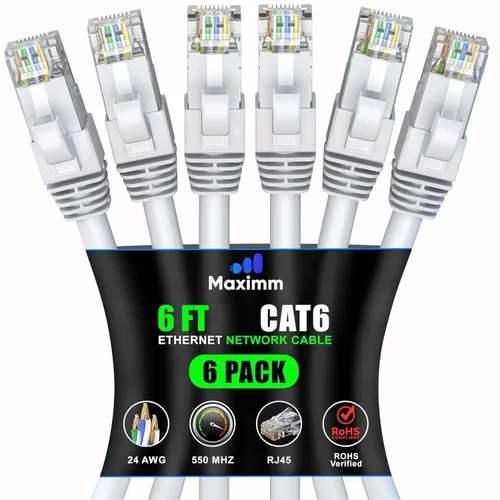 Vista 59 de Maximm Cable Ethernet Cat 6 de 0.6 pies (paquete de 6) – Cable LAN de alta velocidad, cable de Internet, cable de conexión y cable de red – UTP