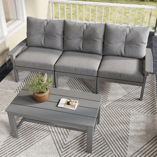 Vista 37 de Juego de muebles de patio HDPE de 13 piezas con mesas