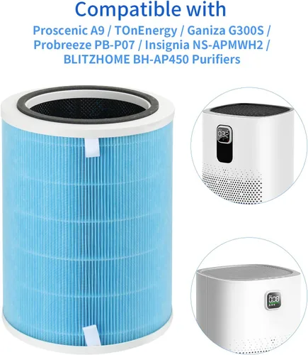 Vista 2 de Paquete de 1 filtro de repuesto compatible con Proscenic A9 y TOnEnergy, purificadores Ganiza G300S, también compatible con Probreeze PB-P07 e