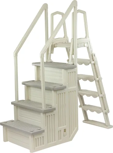 Vista 10 de Aqua Select Everest en escalones de piscina Blanco perla con peldaños gris nube para piscinas sobre el suelo Montaje en cubiertas de 48 a 54