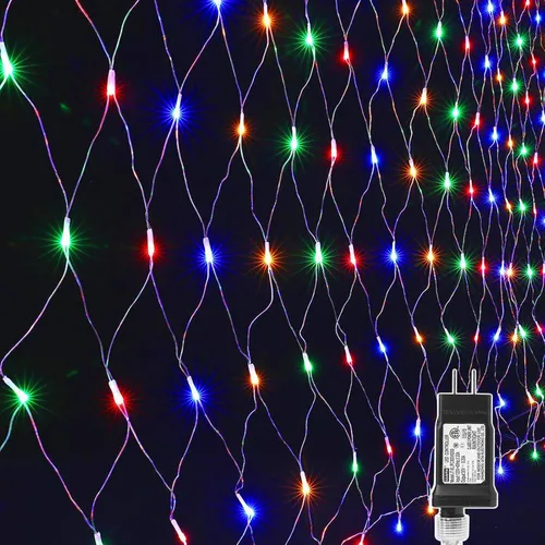 Vista 13 de LYHOPE - Luces de red de Navidad de 12 x 5 pies, 360 luces LED, 8 modos, luces de malla de alambre verde de bajo voltaje para decoraciones