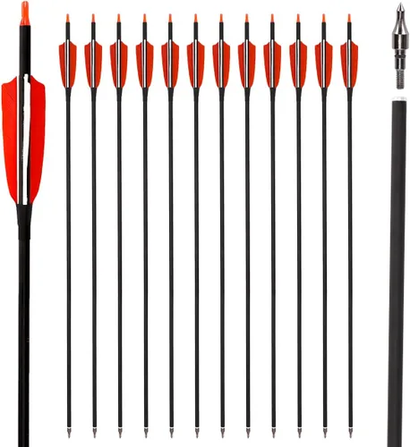 Vista 9 de LWANO Flechas de Carbono de 30" - Flechas de Tiro con Arco para Práctica de Tiro al Blanco y Caza con Plumas de Pavo de 4" Spine 500 para Arco