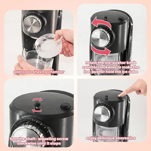 Vista 2 de Máquina de Hielo Raspado - Máquina de Conos de Nieve Equipada con Cuchilla de Acero Inoxidable, Botón de Ajuste para Regular Libremente el Grosor
