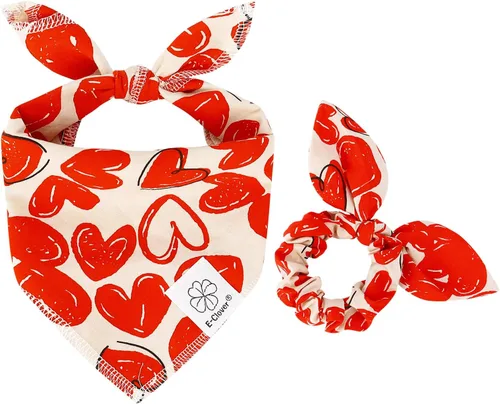 Vista 14 de E-Clover Bandana de Perro a Cuadros Marrón y Scrunchie a Juego - Bandana de Perro de Otoño Triangular a Cuadros Bufanda Babero para Mascotas