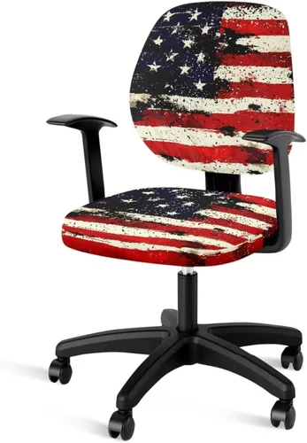 Vista 36 de Juego de 2 fundas para sillas de oficina con brazos, diseño de bandera estadounidense, ligeras, de tela elástica, protectores de muebles