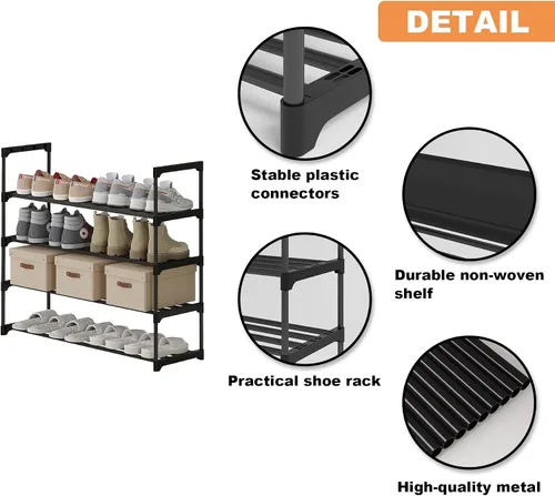 Vista 8 de Calmootey Zapatero de 4 niveles, organizador de almacenamiento de zapatos de gran capacidad, 20 pares de zapatos, estante ancho apilable