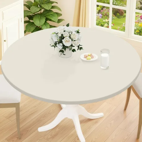 Vista 55 de Smiry Mantel redondo de pícnic, fundas de mesa elásticas impermeables para mesas de 18 a 24 pulgadas, manteles de vinilo con parte trasera