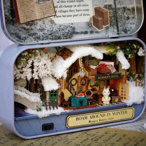 Vista 5 de DIY miniatura hecho a mano, con caja de luz LED, teatro, viejos tiempos, trilogía de buen tiempo, baterías enviadas para viajes, tema, casa