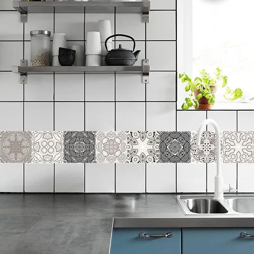 Vista 4 de 25 calcomanías de azulejos de estilo marroquí, 4x4 pulgadas (10x10cm) murales tradicionales de bricolaje, calcomanías de azulejos impermeables a