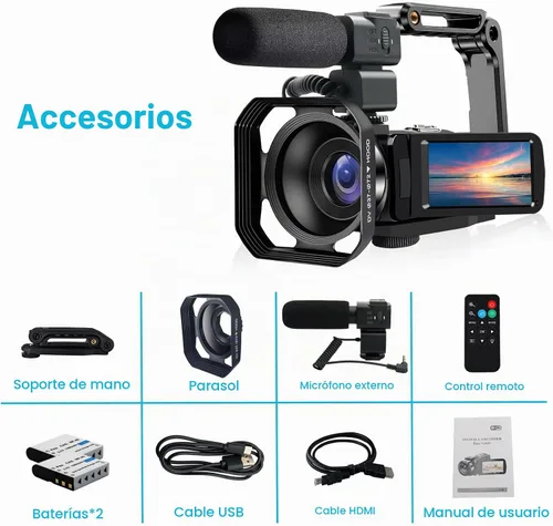Vista 7 de Cámara de video 4K videocámara 48MP 30FPS IR visión nocturna WiFi grabadora de cámara, zoom digital 18X, pantalla táctil de 3 pulgadas, cámara