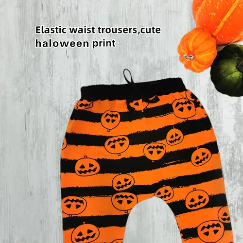 Vista 4 de Ropa de bebé de Halloween ropa con capucha para niños pequeños sudadera con estampado de cara de calabaza pantalones largos para bebé conjunto de 2