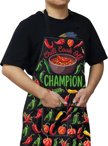 Vista 5 de WZMPA Chili Cook Off Champion - Delantal de cocina para chili, regalo de chef, delantales de cocina ajustables para hombres y mujeres