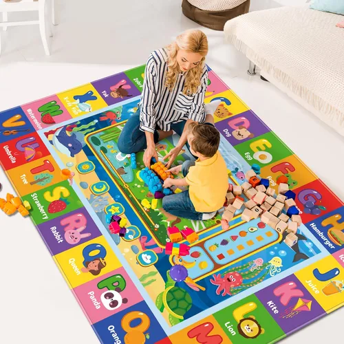 Vista 7 de Tapete de juego para el suelo, tapete de juego para niños, tapete educativo para el tiempo boca abajo, tapetes de juego ABC suaves para niños