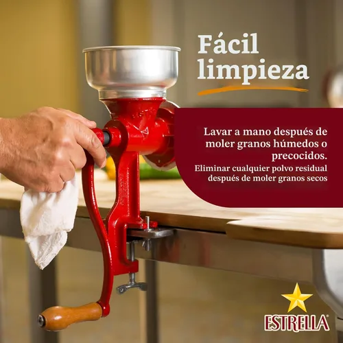 Vista 6 de Estrella Molinillo Manual de Grano de Maíz de Hierro Fundido con Manivela de 14" de Alto y Tolva de 5