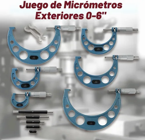Vista 2 de findmall - Juego de micrómetros exteriores de 0-6", 0-1", 1-2", 2-3", 3-4