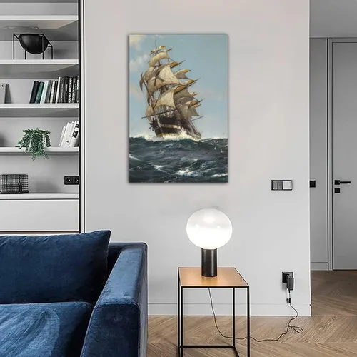 Vista 5 de Póster vintage de barco pirata oceánico, barco pirata de mar, arte de pared, lienzo impreso, póster moderno para dormitorio, baño, oficina