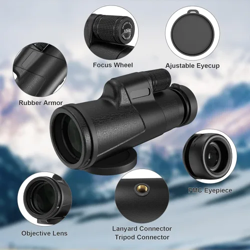 Vista 2 de Telescopio monocular de 12 x 42 para adultos, monoculares compactos HD de alta potencia, telescopio portátil de mano con prisma BAK4 y lente FMC