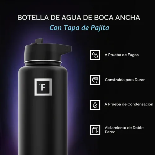 Vista 2 de IRON °FLASK Botella de agua de boca ancha de 32 onzas con pajita Aurora