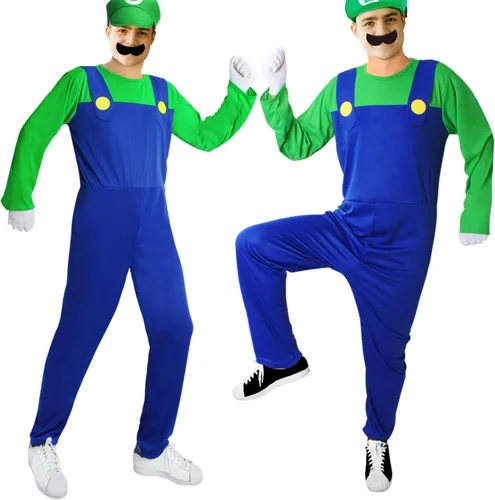 Vista 4 de SALACOOL Disfraz de fontanero de Super Brothers para niños y adultos, disfraz de Halloween para niños y hombres con accesorio