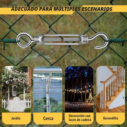 Vista 6 de Gisafai 32 tensores de gancho y ojo para cables, tensión de cuerda de alambre, gancho de tensor de acero inoxidable 304 resistente para valla