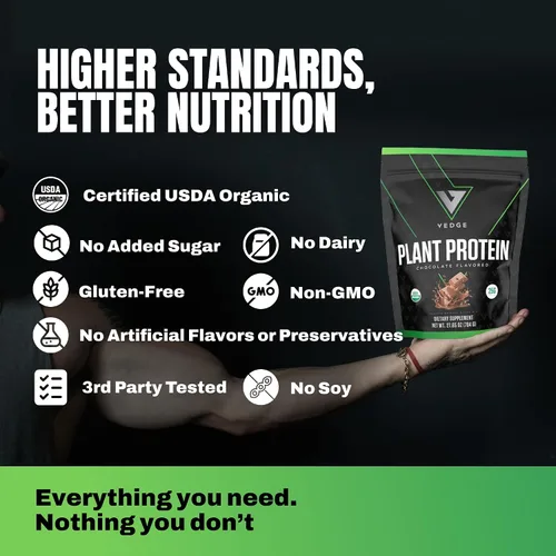 Vista 5 de VEDGE Proteína vegana en polvo – Proteína vegetal en polvo con guisante, calabaza y girasol – USDA orgánico, aminoácidos, sin lácteos, sin gluten