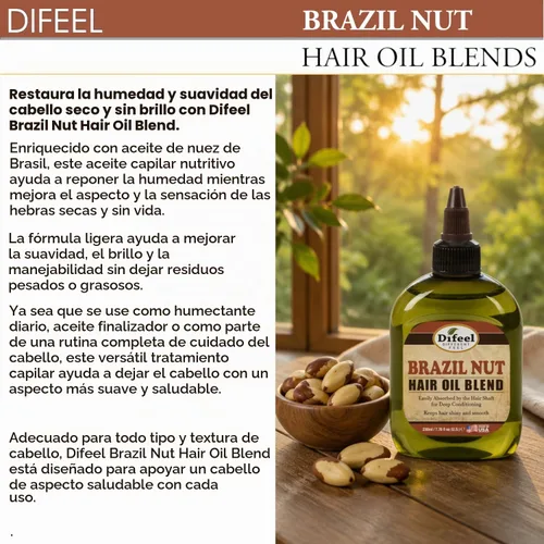 Vista 3 de Difeel Aceite natural para el cabello acondicionador profundo de alta calidad, aceite de nuez de Brasil, 2.5 onzas
