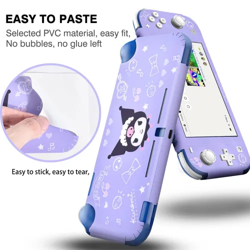 Vista 4 de DLseego Switch Lite Skin Sticker - Calcomanía protectora de Little Devil Rabbit con diseño de dibujos animados diseño de conejo color morado