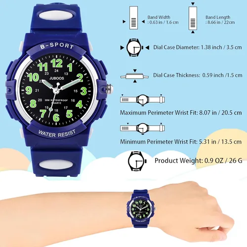 Vista 3 de Juboos Reloj analógico para niños, reloj de cuarzo impermeable para niños de 5 a 18 años, para enseñar deportes al aire libre, regalos para niños