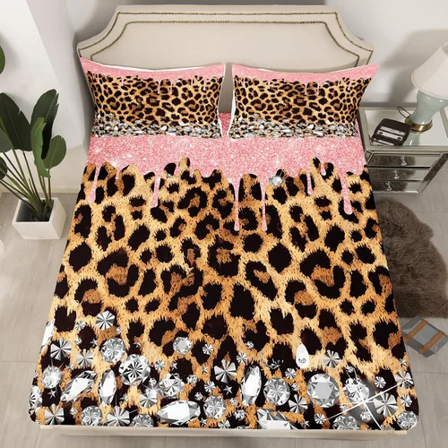 Vista 10 de Manfei Sábana bajera ajustable de piel de animal, tamaño individual, funda de cama con estampado de cebra de leopardo con 1 funda de almohada, juego