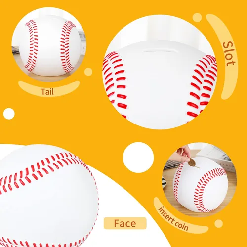 Vista 3 de H&W Alcancía de béisbol para niños, inastillable, con temática de deportes de béisbol, regalo para niños