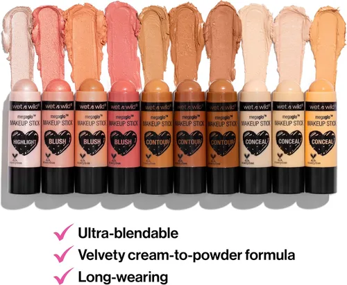 Vista 3 de Wet n Wild MegaGlo Conceal & Contour Highlighter Stick & MegaGlo - Barra de maquillaje para ocultar y contornear neutro, sigue tu bisque y MegaGlo