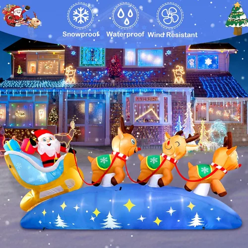 Vista 4 de Inflables de Navidad de 9.5 pies para decoración al aire libre, luces LED integradas, decoraciones inflables para vacaciones, jardín, césped