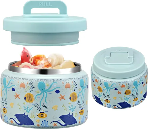 Vista 10 de JXXM Tarro térmico de 8 onzas para alimentos fríos y calientes para niños, recipientes aislados para el almuerzo, tarro de comida caliente, a prueba