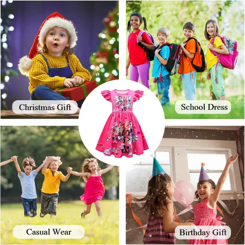 Vista 7 de CREATIE Girls Casual Dress Flutter Sleeve Playwear 4-10Y