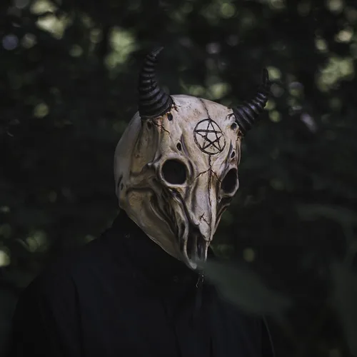 Vista 5 de Gurús del tesoro aterrador de cabeza de calavera de cabra demonio de cara completa, máscara de diablo decoración de película de terror, disfraz