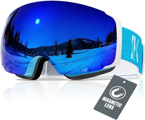 Vista 15 de Innerking Gafas de esquí intercambiables, gafas de nieve con lente magnética, gafas de snowboard antivaho OTG para mujeres, hombres, adultos