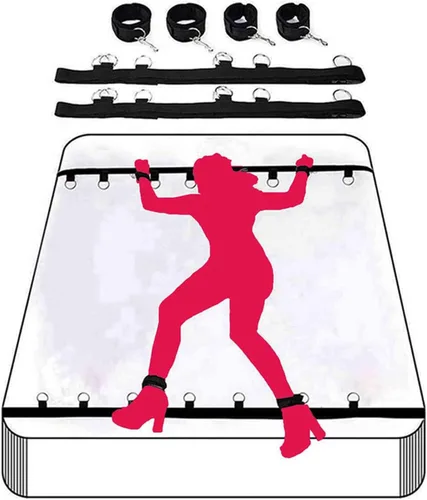 Vista 2 de Juego de amarres sexuales debajo del colchón para cama King para parejas, correas de cama de tamaño Queen para adultos, barra esparcidora