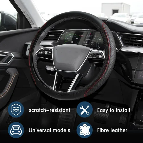 Vista 6 de Zufoty Funda para volante de automóvil, funda de cuero de microfibra, protector universal de 13 a 15 pulgadas, accesorios universales