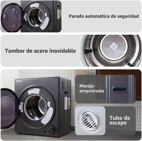 Vista 5 de Secadora Portátil de 3.5 pies cúbicos, secadora compacta de 1500 W con tambor de acero inoxidable, 4 modos de secado, protección contra