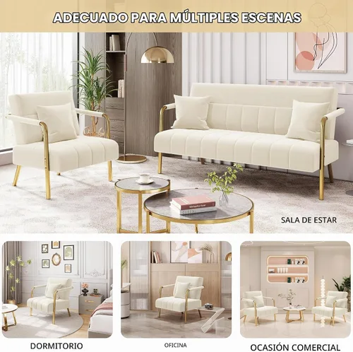 Vista 6 de Yaheetech Sillón decorativo de terciopelo de 30 pulgadas con marco dorado