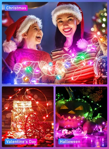 Vista 5 de Minetom Luces de Hadas que Cambian de Color - Guirnalda de 100 Luces LED de 33 Pies con Control Remoto, 11 Modos, Luces de Hadas USB