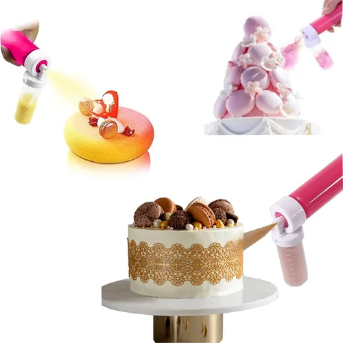 Vista 5 de Aerógrafo manual para pasteles, bomba de aerógrafo para hornear bricolaje, kit de decoración de pasteles con 4 tubos de pulverización y 3 raspadores