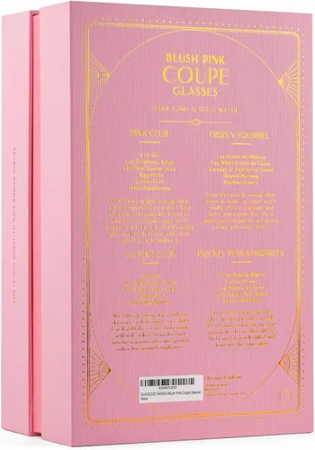 Vista 7 de GLASSIQUE CADEAU Vasos vintage Art Deco Blush Pink Coupé con bordes dorados Juego de 4 Cristalería de cóctel acanalada de cristal de 7 onzas
