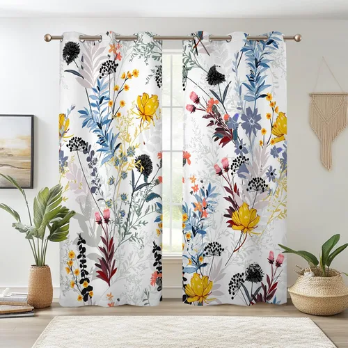 Vista 29 de Renaiss Pink Cherry Patels - Cortinas opacas con aislamiento térmico de flores de cerezo japonés, cortinas de ventana de dormitorio con estampado