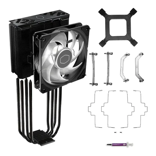 Vista 12 de Cooler Master Enfriador de aire de CPU Hyper 212 RGB Black Edition, ventilador SF120R RGB, 4 tubos de calor CD 2.0, negro metálico anodizado, aletas